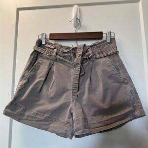 American Eagle Super Stretch‎ Paper Bag Mom Shorts Grey Tie Front Long Length 6